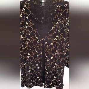 Studio 1940 Classic Black, Brown, and Cream Floral Embroidered Blouse.